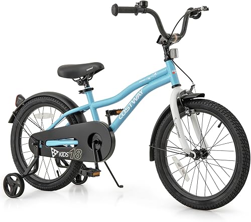 Miniatura 10 de COSTWAY Bicicleta para niños de 12/14/16/18 pulgadas, bicicleta para niños pequeños con ruedas de entrenamiento, asiento y manubrio ajustables,