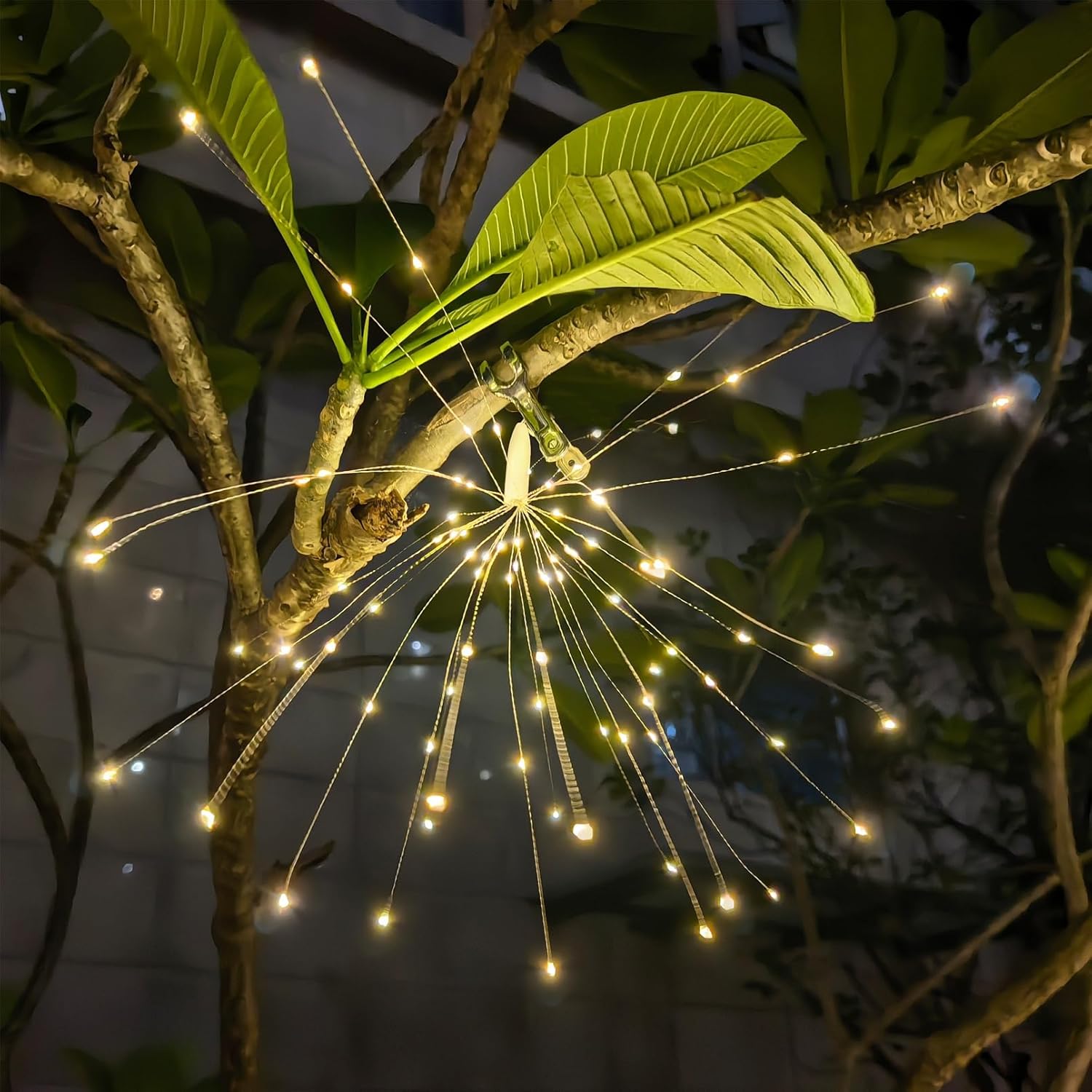 GTSYDING 5 Pack Solar Firework Lights, 450 LED 8 Modes Dimmable Waterproof Hanging DIY Starburst Fairy Lights with Remote Timer for Garden Indoor Outdoor Decoration (Warm White, 450)