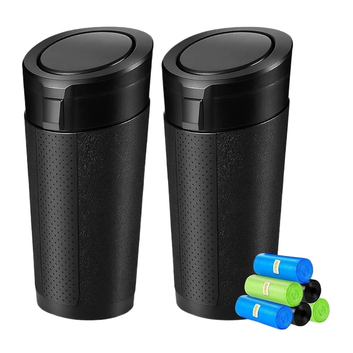 Fit for car Trash Can with Lid, 2 Pack Waste Bin with Leakproof Structure, Portable Storage Bin for Vehicle and Office Use(BlackSilver2)