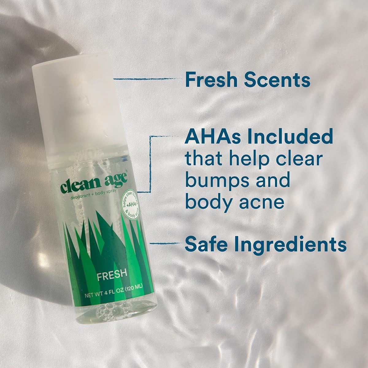 Clean Age - Aluminum Free Deodorant & Body Spray for Whole Body - Fresh 4oz (2 Pack) Clean Deodorant and Body Spray for Teen Boys and Girls - With AHA For Body Acne - Body Spray for Teens Formula