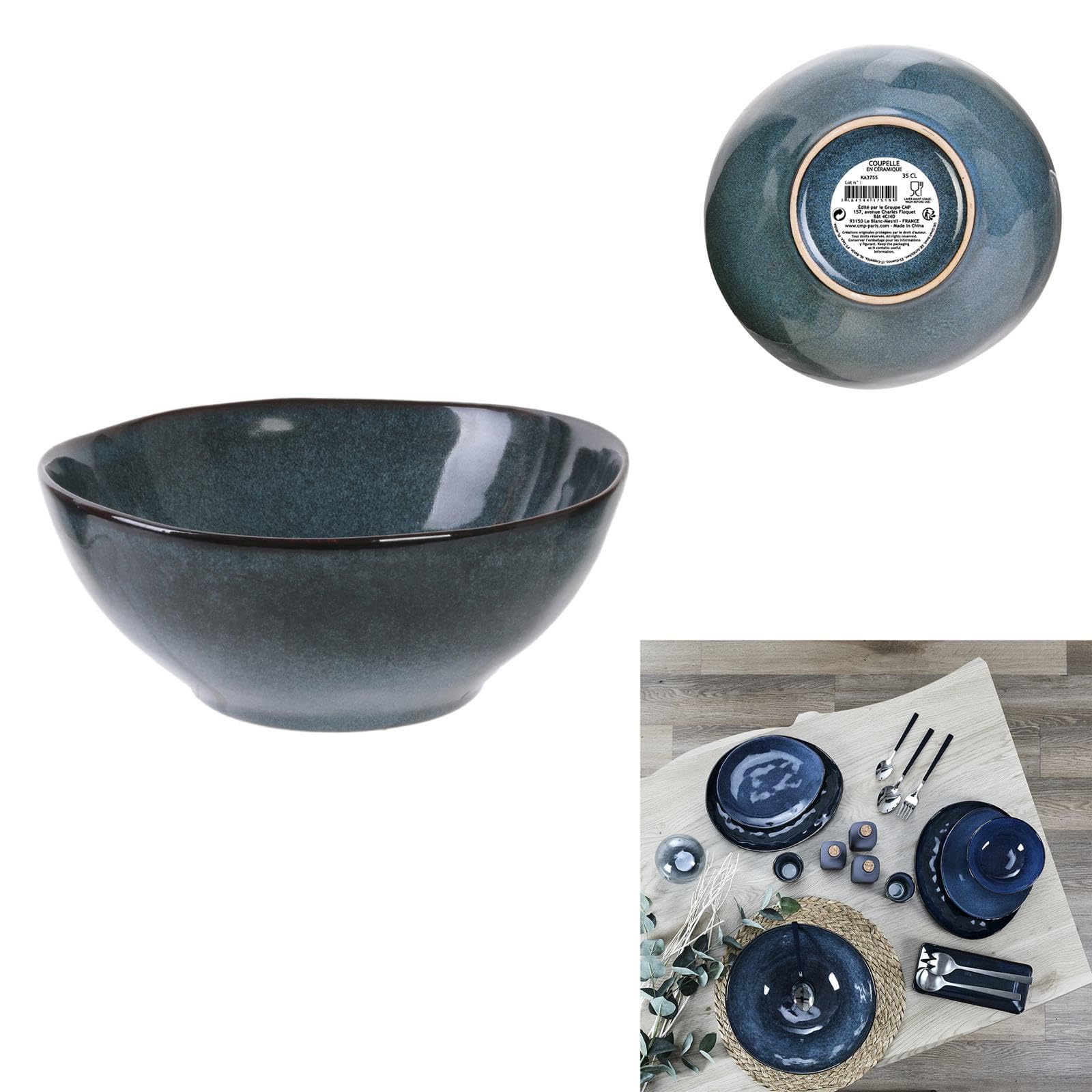 Coupelle En Grès Bleu 35cl - D14.5cm H6cm - Art De La Table - Service Saladier - Home Deco Factory