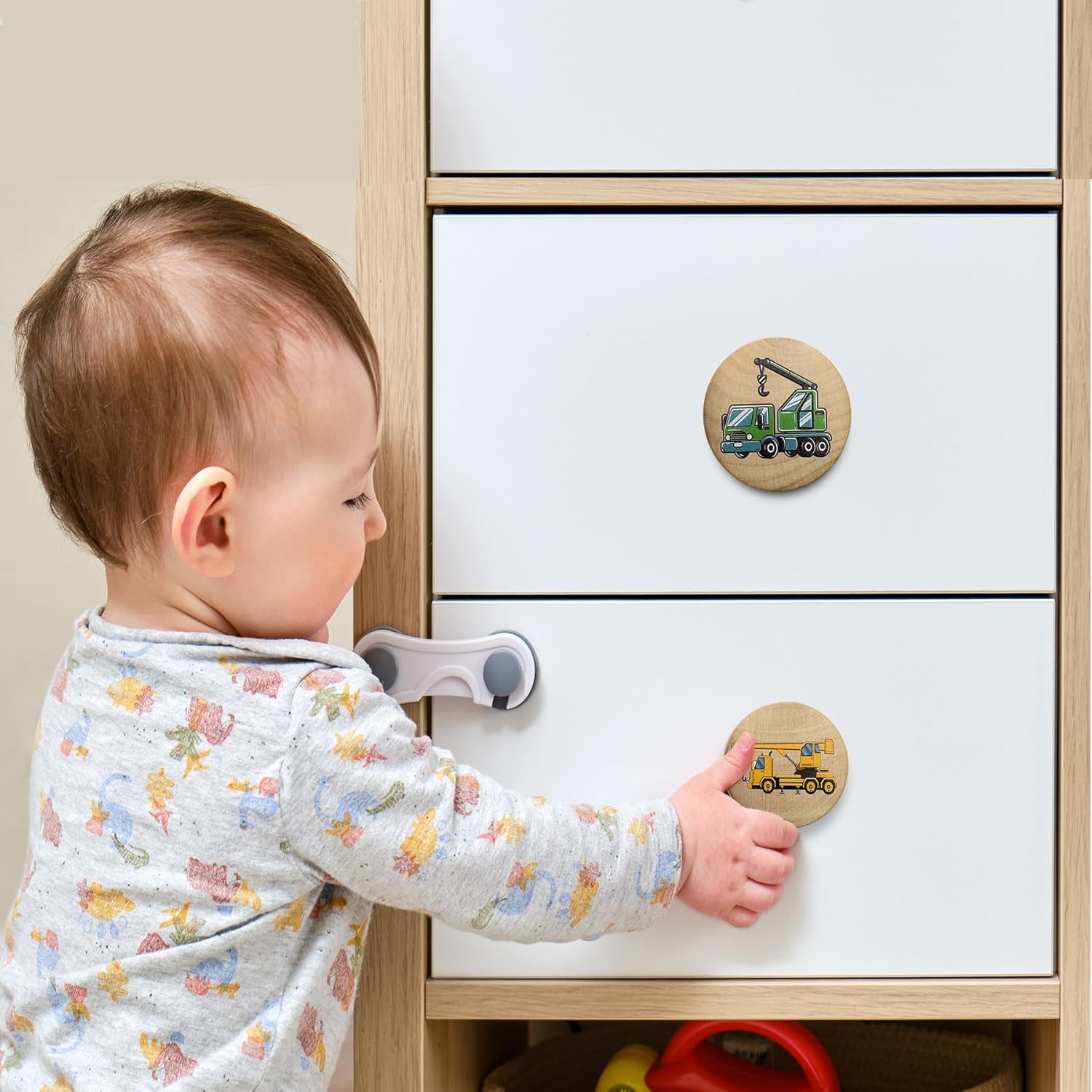 Set of 8 Wooden Boy Nursery Room Construction Vehicle Trucks Cabinet Door Furniture Dresser Drawer Knobs and Pulls Handles1.8 X 1.8 Inches