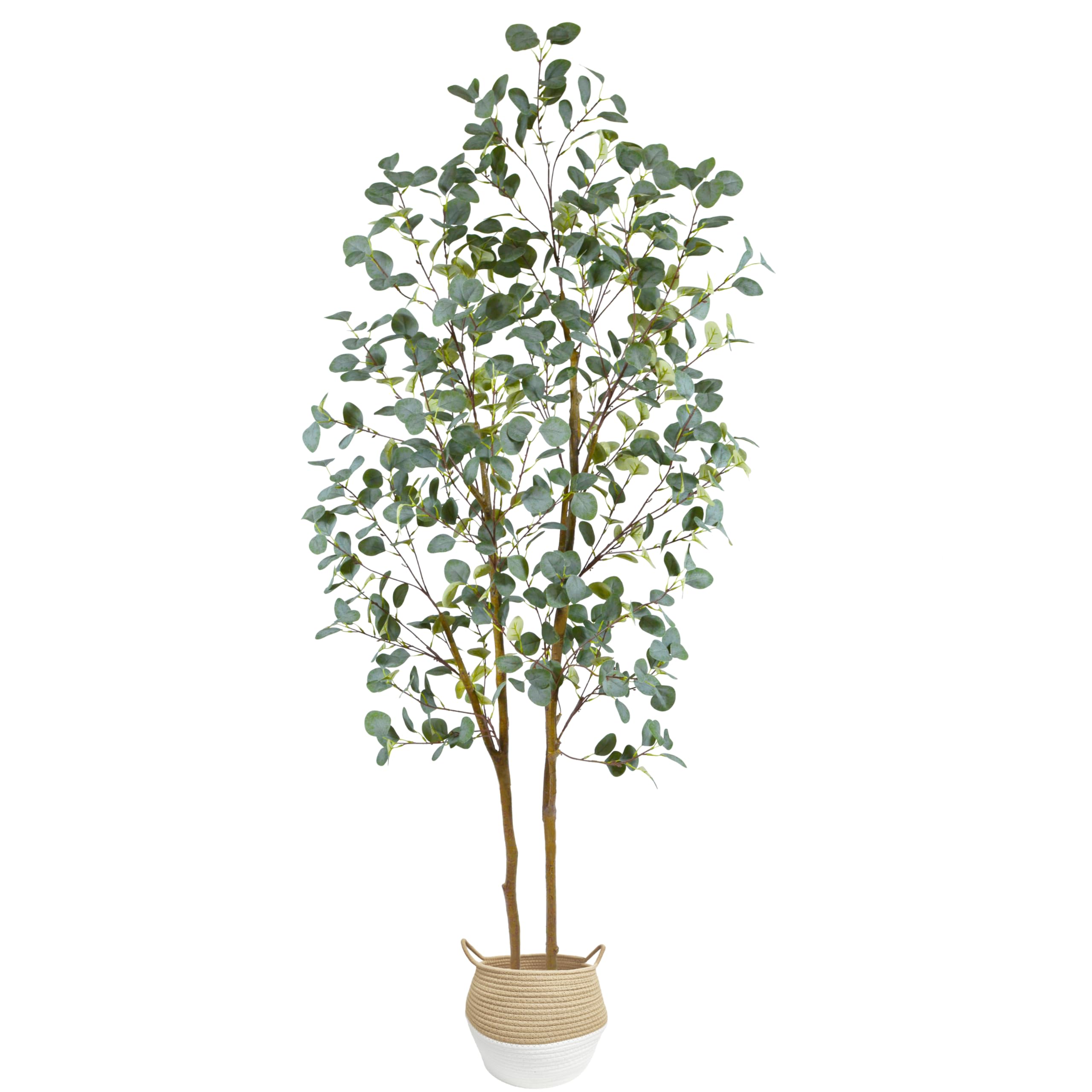 Photo 1 of Warmplants Artificial Eucalyptus Tree 7ft Tall Fake Plant with Basket