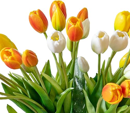 Miniatura 116 de 15 flores de tulipanes artificiales, ramo de látex de tacto real, tulipanes falsos para oficina, boda, fiesta, hogar, cocina, jardín