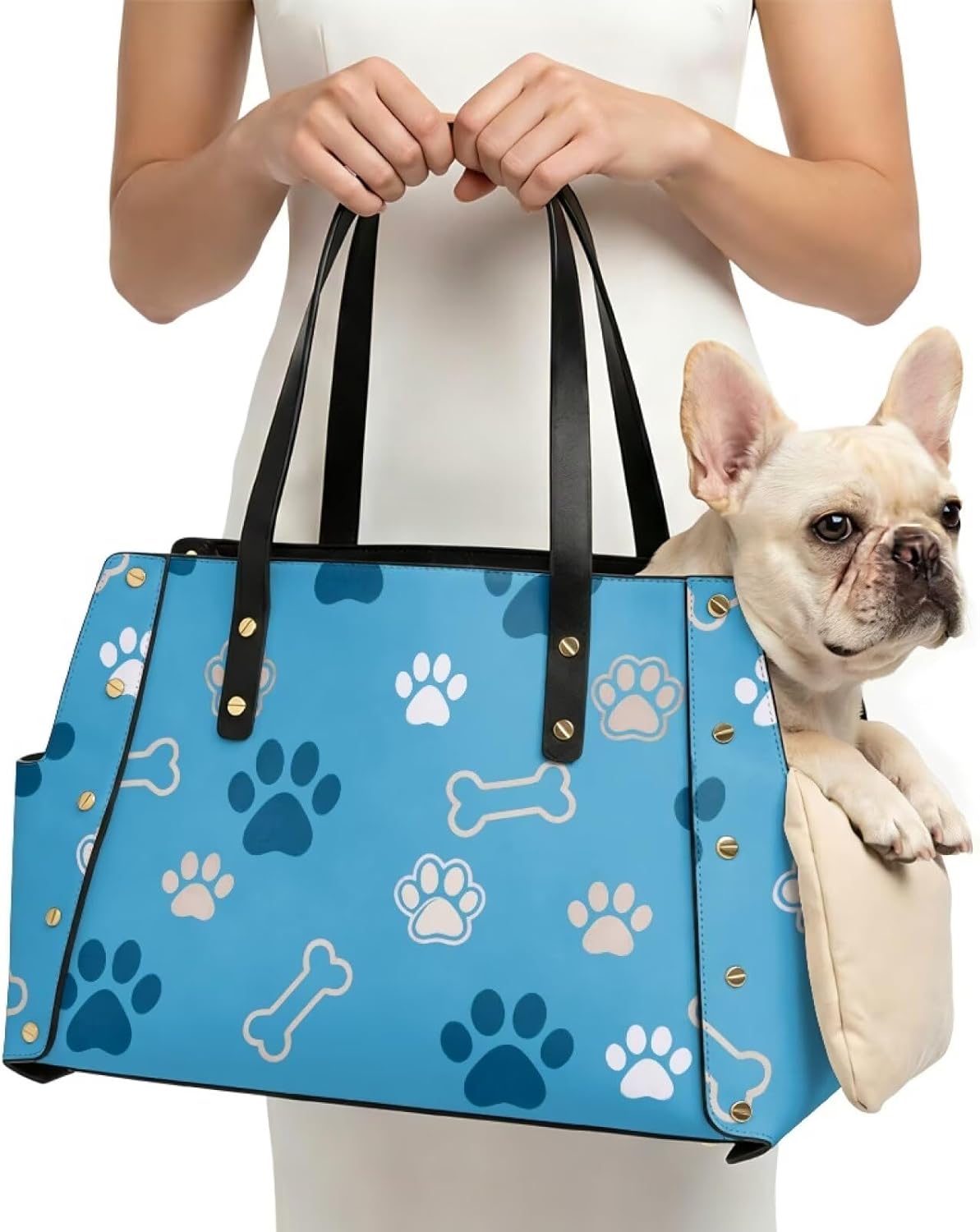 Dog Paws Dog Purse Carrier Fashion Stylish Small Pet Carrier Lightweight Dog Shoulder Bag Comfortable Puppy Carrier with Large Pockets for Small Dogs Cats Travel Shopping Daily Use