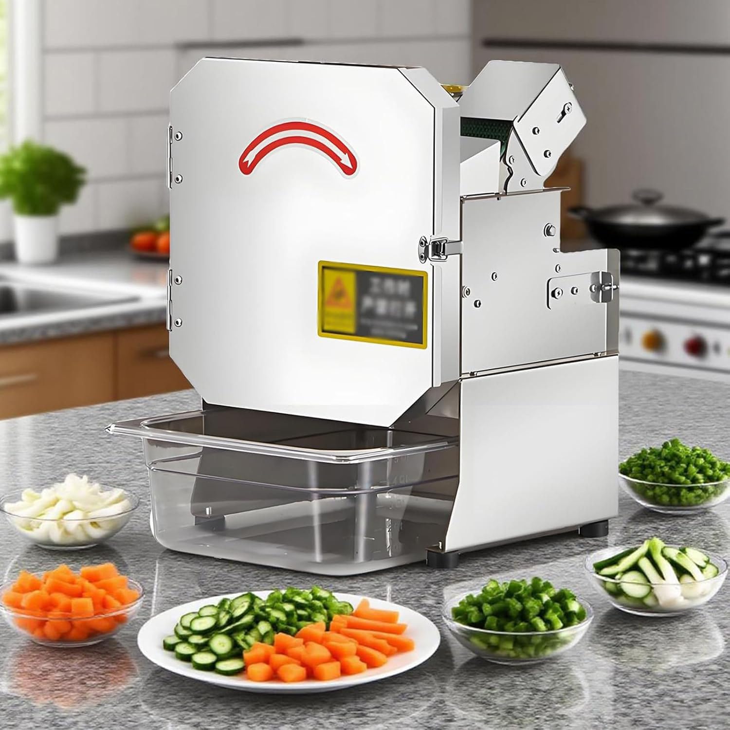 PixCy Kommerzieller Gemüsehobel Elektrisch 200W 1,3-35mm Verstellbar Edelstahl 700BPM 150kg/h Für Frühlingszwiebel Lauch Tomate Kartoffel Chips Chili