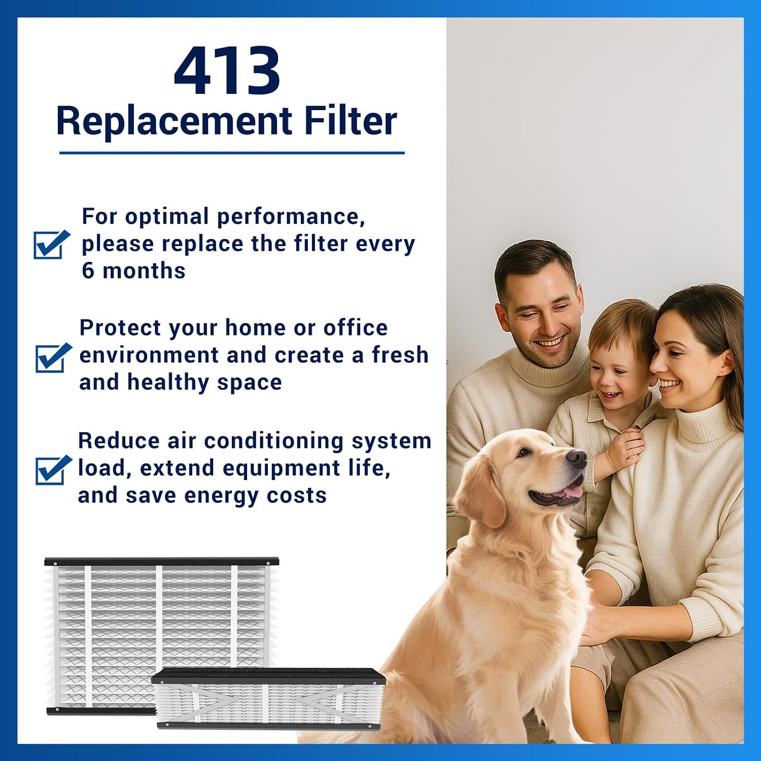 3 Pack, 413 Replacement Air Filter, Nominal Size: 16x25x4, Actual Size: 16.04"x27.91"x3.91" HVAC Furnace Filter, Compatible with AprilAire Models 1410, 1610, 2410, 2416, 3410, 4400, MERV 13