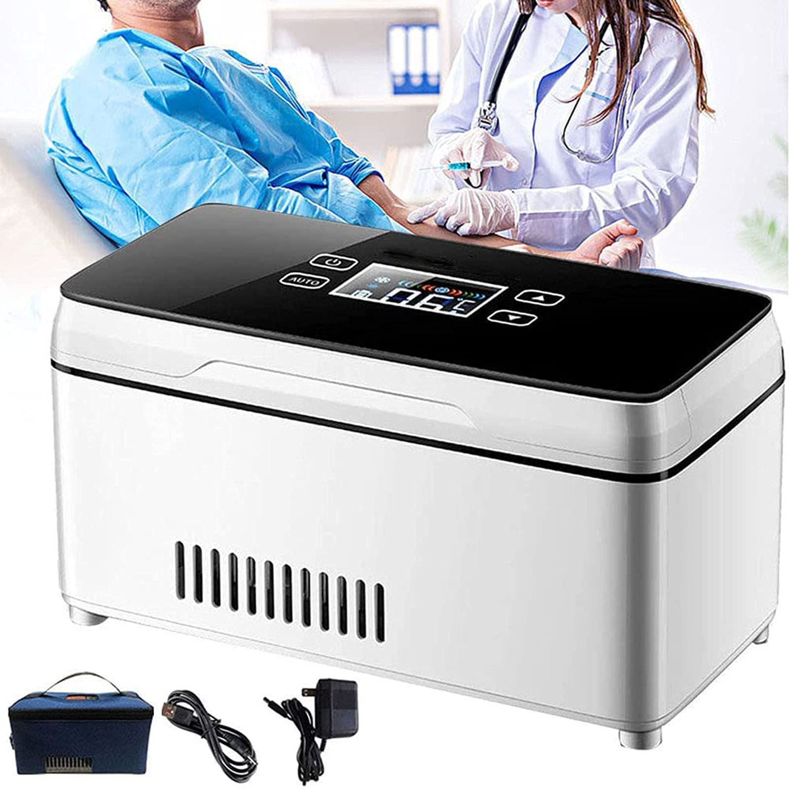 RENXRPortable Mini Refrigerator USB Charging Smart Temperature Control Insulin Refrigerator Medicine Cooler Camp Fridge Diabetes Bag