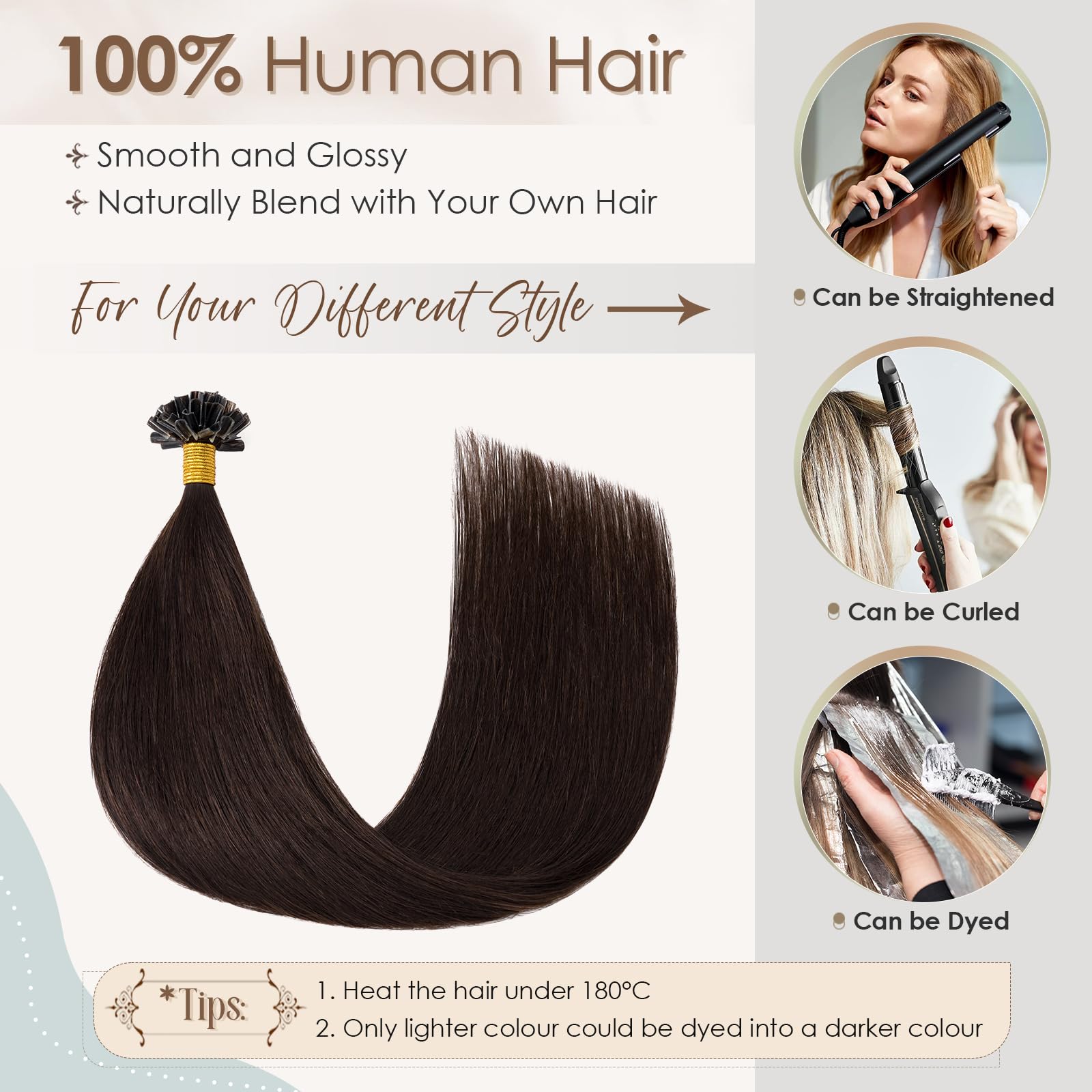 Elailite U Tip Pre Bonded Hair Extensions 1g Real Human Hair, Keratin Extension Remy Hair Straight - Image 4