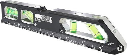 ToughBuilt – Nivel de Torpedo Magnético de Billet de 9", Nivel de Aluminio Mecanizado de Precisión con Imanes de Tierras Raras, Base con Ranura en