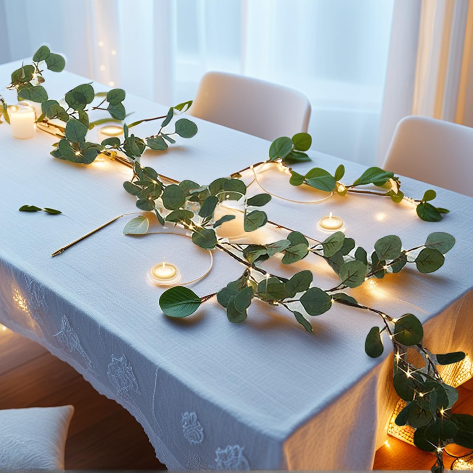 Twinkling Tree Fairy Light Olive Vine,6FT Fairy Light with 96 Warm LED Lights,Faux Vines Lights Greenery Garland,Battery Operated,for Christmas Fireplace Decorations & Home Decor (Eucalyptus)