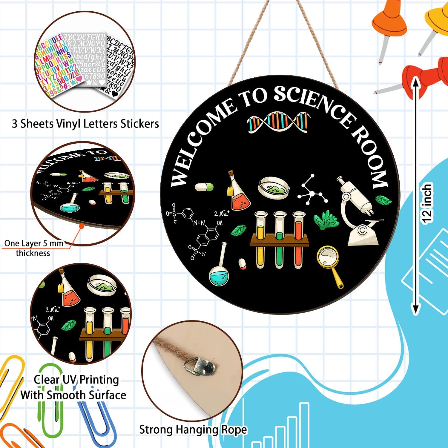 Personalized Science Teacher Door Sign, Teacher Name Sign, Back To School, Chalkboard Signs, Science Teachers Gift, Classroom Decor, Teacher's Name Signs for Classroom DNA, School Supplies Must Have image 2