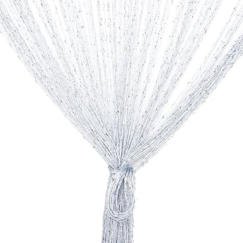 String Curtain Panel Glitter Door Wall Window Doorways Panel Fly Screen Fringe Room Divider Blinds Decorative Tassel Ribbon Strip Silver Screen for Living room Bedroom Party Events