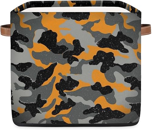 KOBLEN Cesta de almacenamiento cuadrada con diseño moderno de camuflaje, cesta de almacenamiento plegable para ropa, 13 x 13 pulgadas, cubo grande