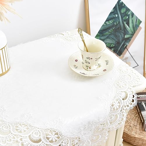 Miniatura 3 de Wolkemer Paquete de 2 manteles cuadrados pequeños de jacquard de encaje blanco para decoración de mesa para el hogar, bufanda de tocador y centro de