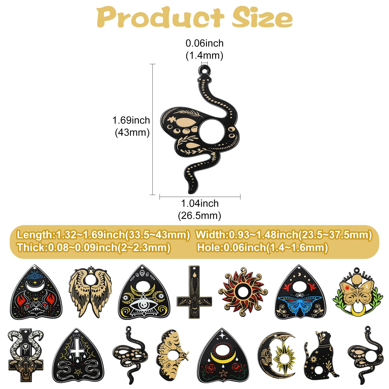 UR URLIFEHALL 30 Pcs 15 Styles Gothic Acrylic Charms Tarot Heart Snake Cross Charms for Bracelet Necklace Jewellery Making Divination Crafts - Image 2