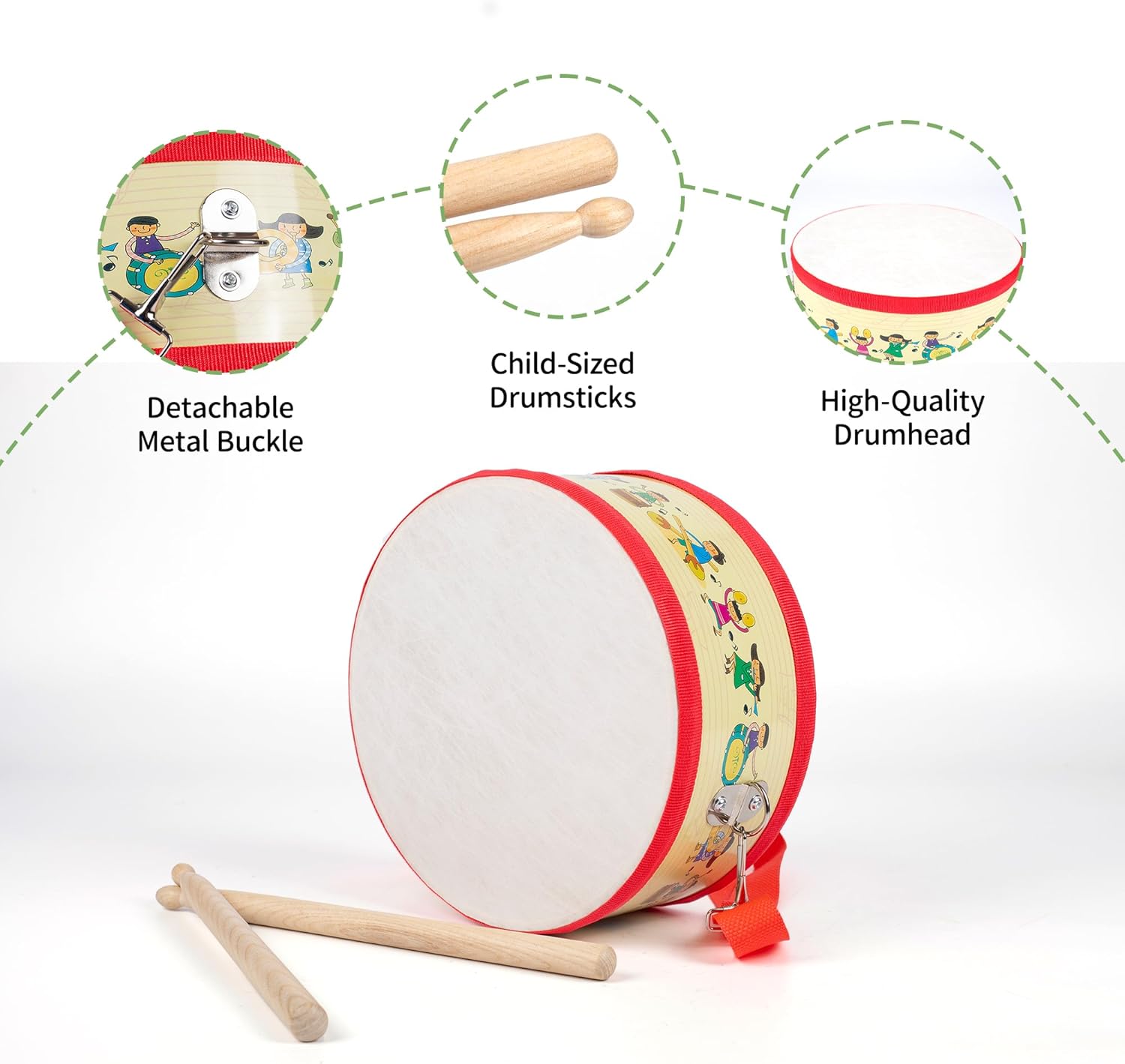 5"-6" Bongo Drum and Kids Drum with Strap: Toddler Musical Instrument for Ages 3-5, Wearable Drum Kit with Drumsticks, Educational Percussion Toy for Rhythm Music Development (Black and Red)