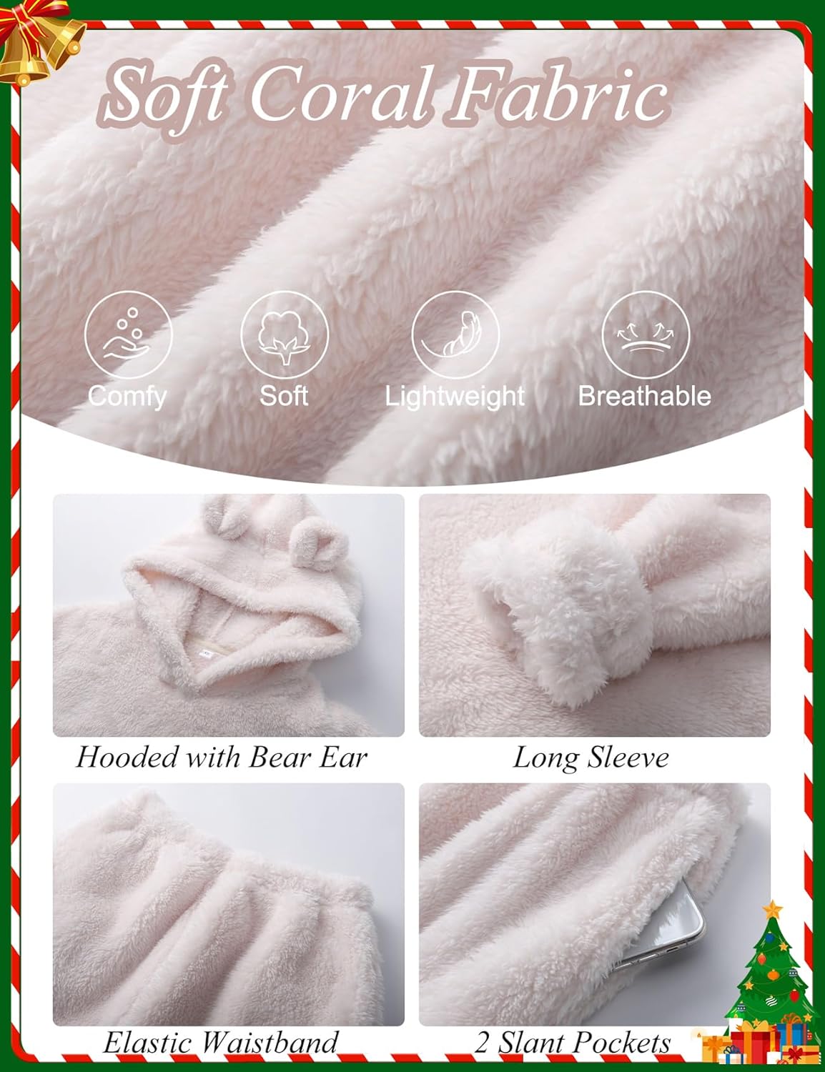 Flygo Girls Fuzzy Pants Set Crop Hoodie Bear Ear Two Piece Outfits Fluffy Sweatshirt and Fleece Pants Sweatsuit - Image 7