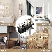 Vista 6 de Soporte para secador de pelo, organizador de secador de pelo, soporte para secadora de pelo, montado en la pared con estante para baño, salón, Gris