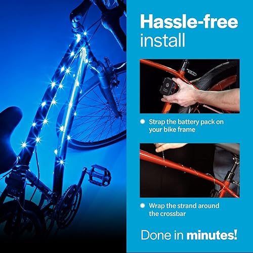 Miniatura 6 de Brightz CosmicBrightz - Cuerda de luz LED para marco de bicicleta, cuerda de 6.5 pies, funciona con pilas con interruptor de encendido/apagado