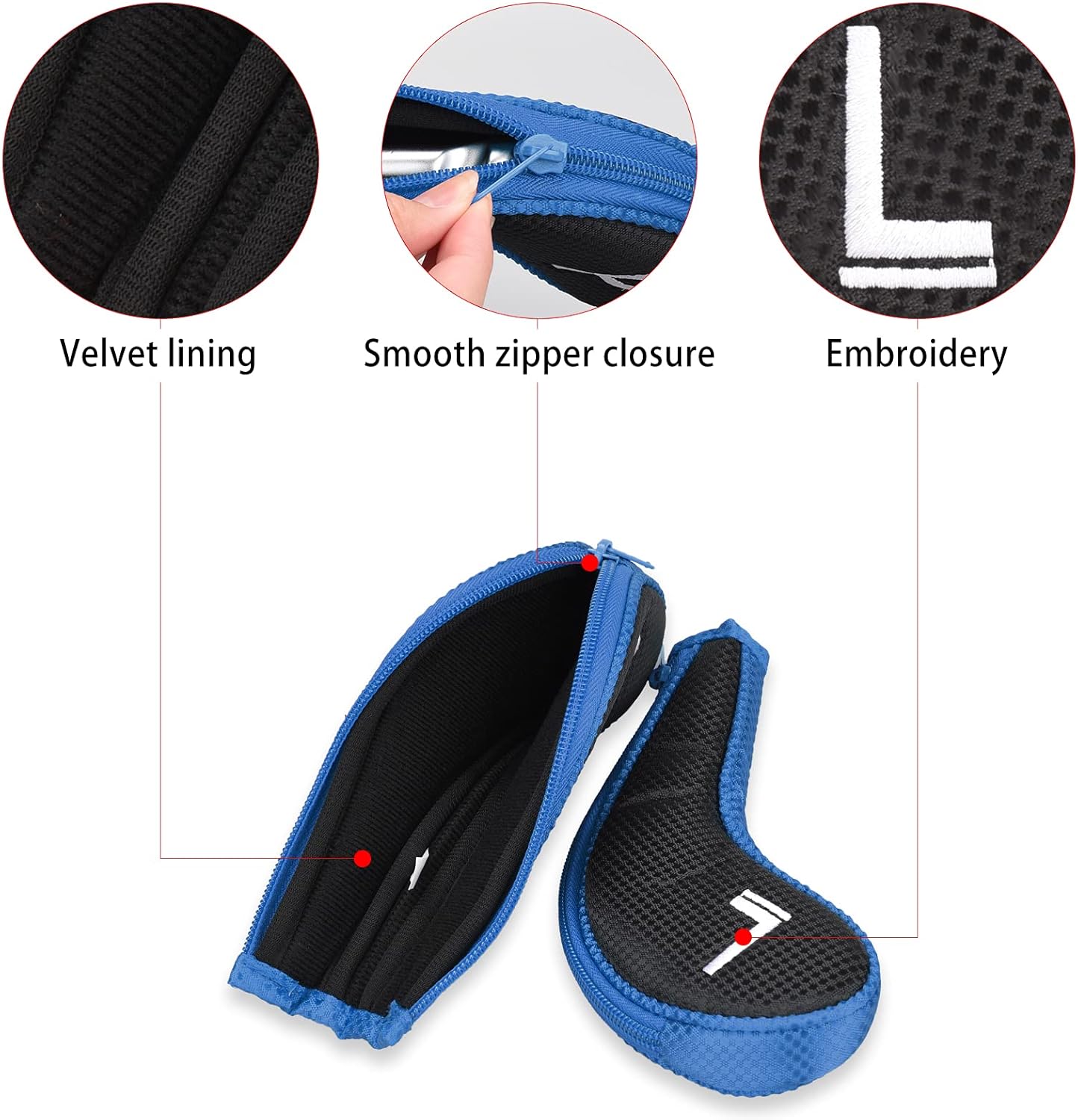 11pcs/Set Golf Club Sock Iron Head Covers Headcover with No. on Both Sides Suitable for Right and Left Handed Golfer Zipper Closure