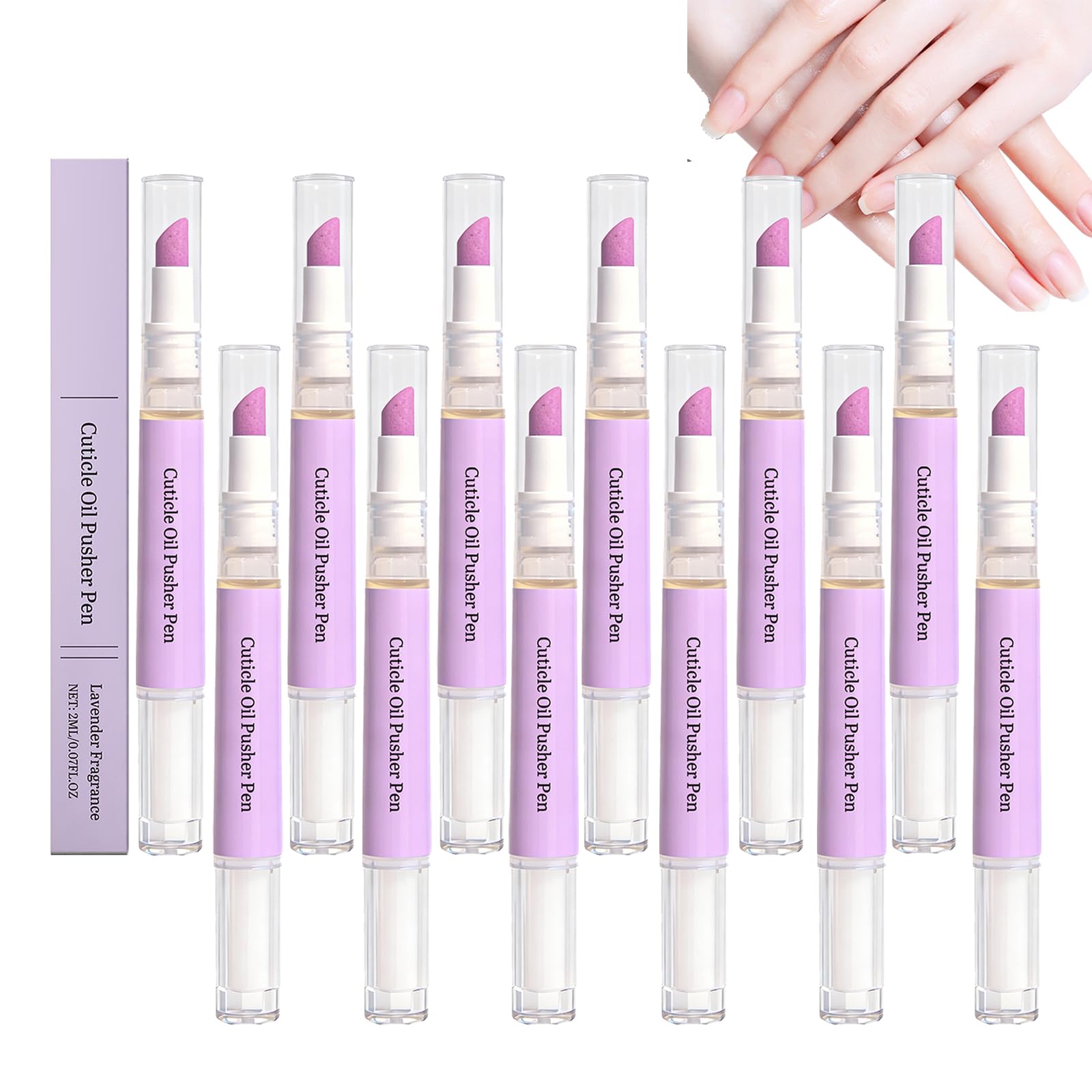 2 in 1, penna per olio per cuticole, spingi cuticole, spingere le cuticole per unghie secche e danneggiate, cuticole, idrata, rinforza, illumina (12 pezzi)