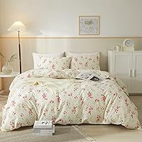 Vista 23 de AMWAN Juego de funda de edredón con estampado floral de estilo jardín, ropa de cama de algodón suave con hojas, para niños y niñas, botánica