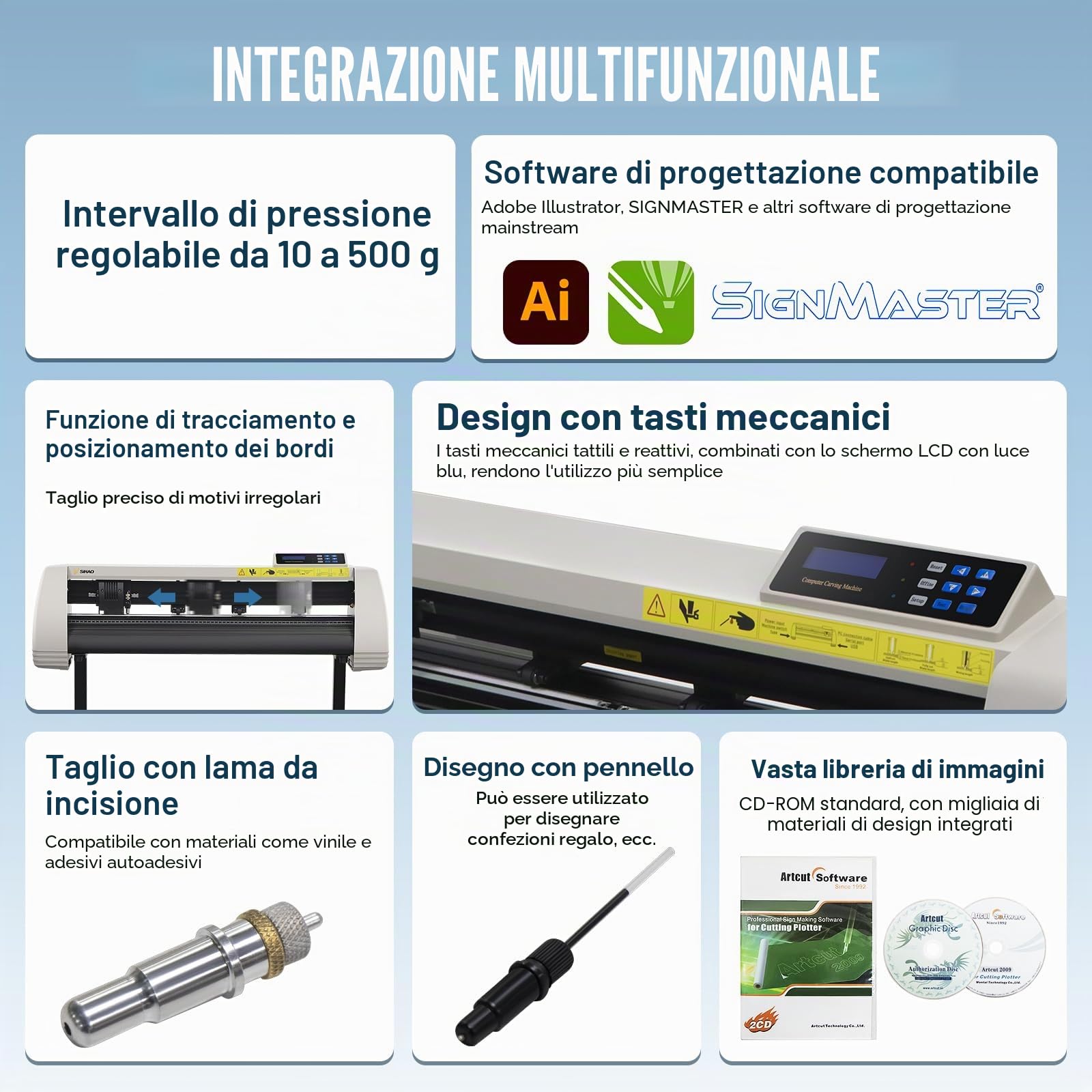 256 MB di memoria Plotter da taglio per vinile da 500 mm 220 V Driver stampante CDR Macchina per incisione con software plotter semiautomatico e supporto