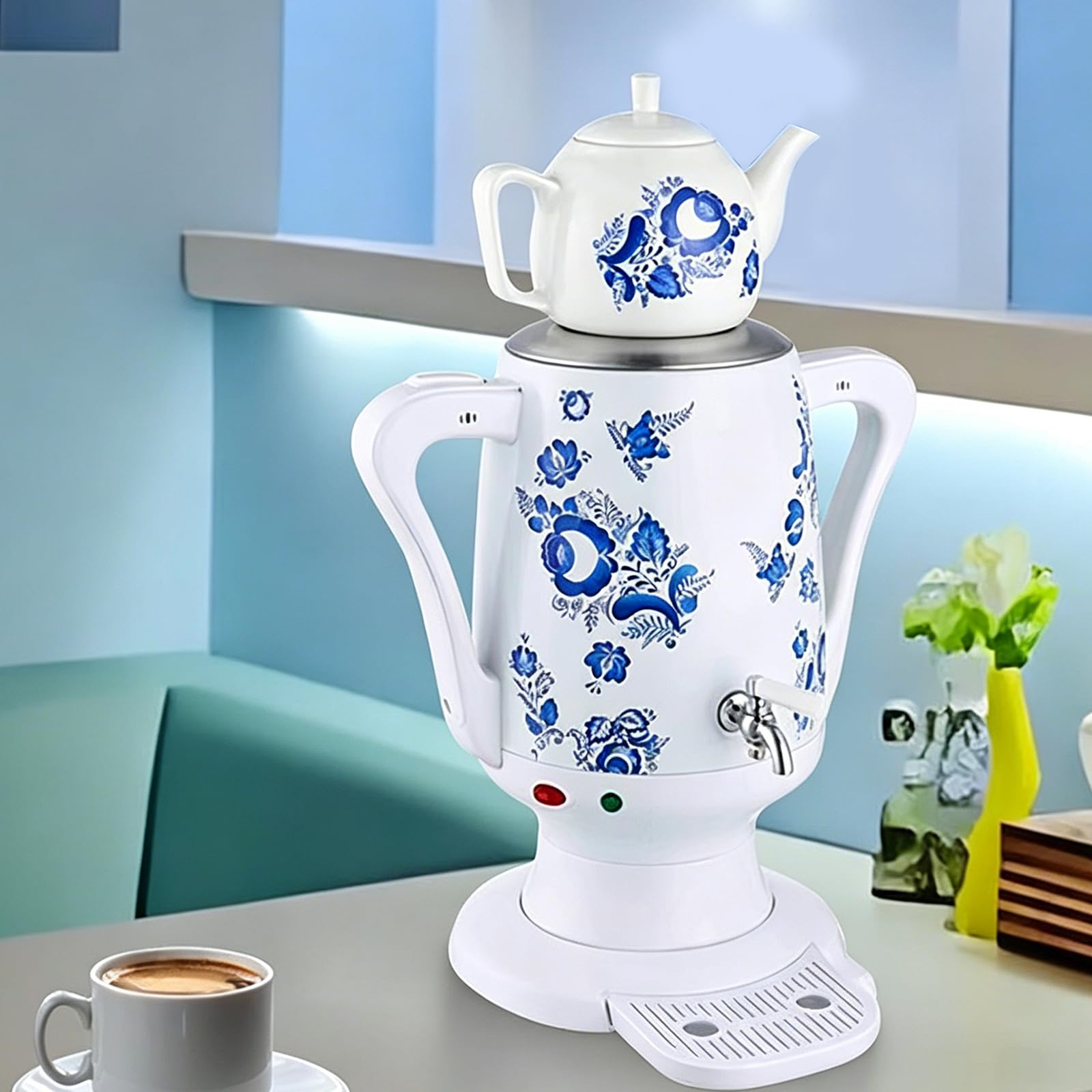 Ceramiczny czajnik elektryczny 1800 W, turecki elektryczny czajnik, automatyczne wyłączanie i ochrona przed suchym, czajnik ze stali nierdzewnej 4 l + ceramiczny czajnik 1 l
