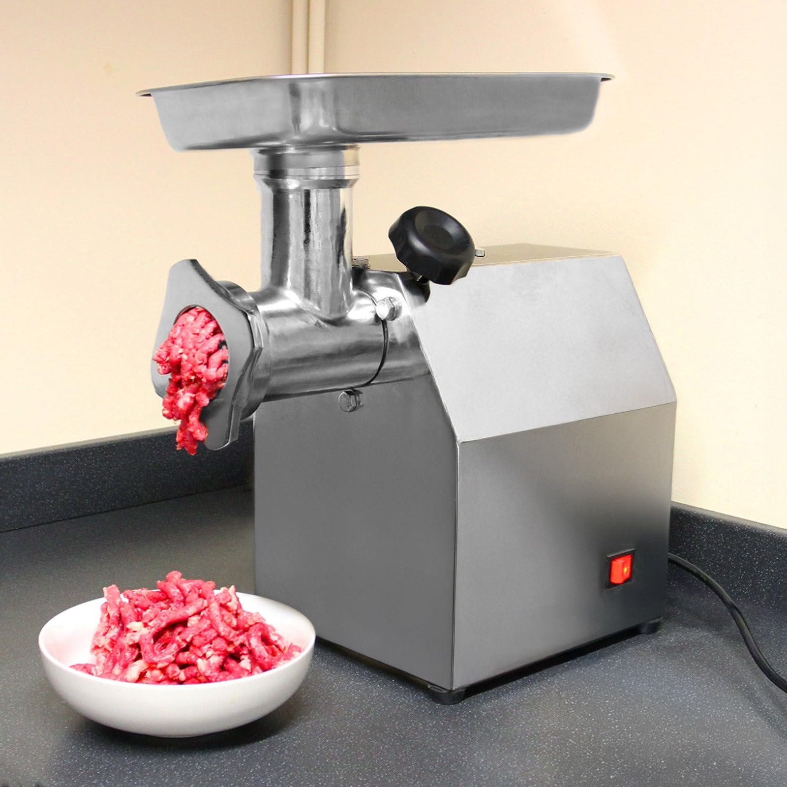 KuKoo Tritacarne Elettrico Professionale 850W in Acciaio Inox – Capacità 170 kg/h – 3 Piastre di Tritatura, Accessorio Insaccare Salsicce – Uso Commerciale