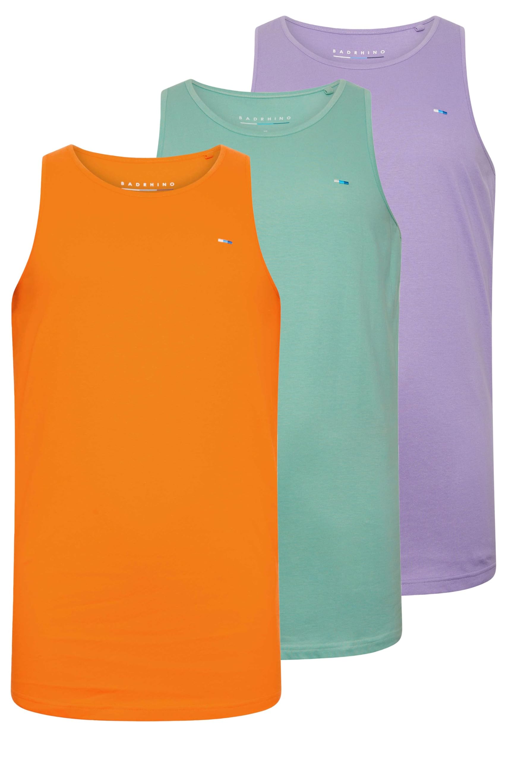Badrhino Men's Orange Violet Purple/Mineral Blue/ 3 Pack Vests - Plus Size Curve