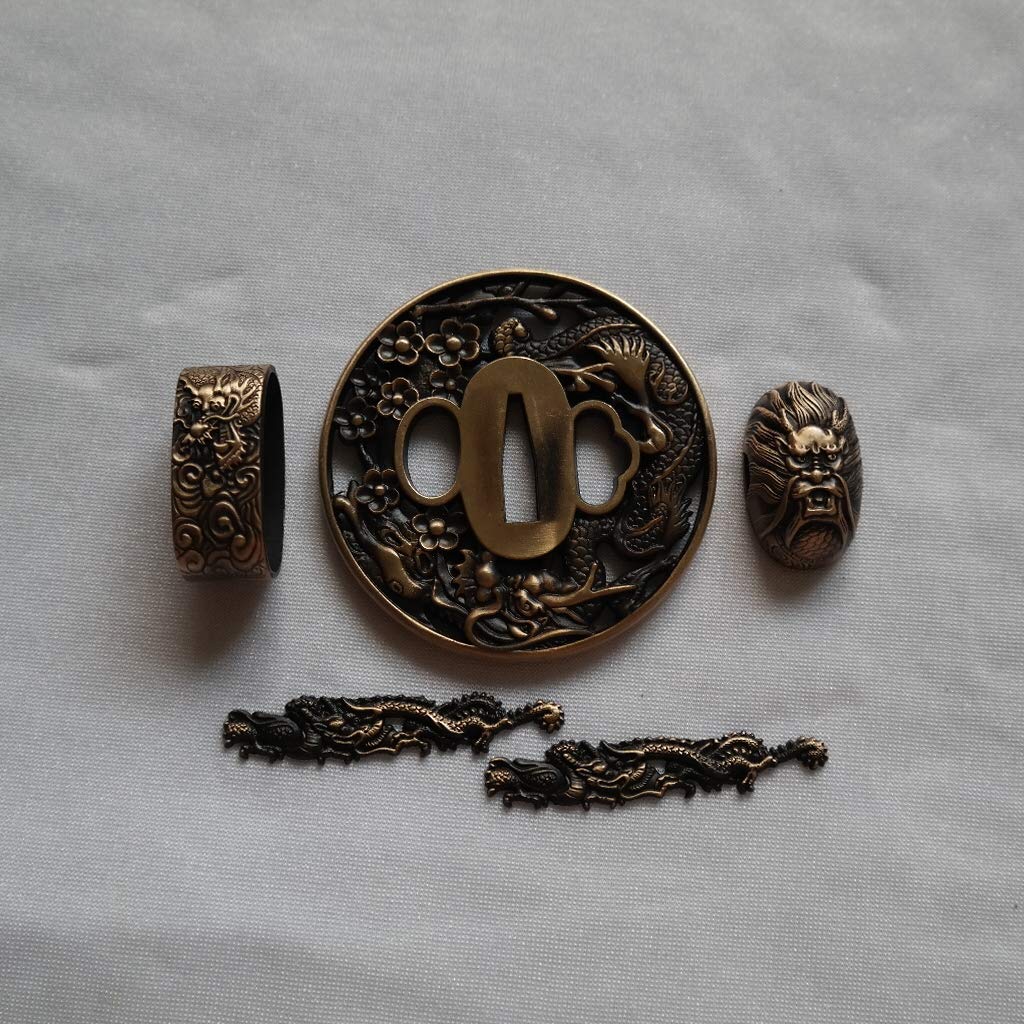 BOHIHYU JAPANESE SAMURAI SWORD KOSHIRAE–TSUBA FUCHI KASHIRA MENUKI Antique Copper 01-20