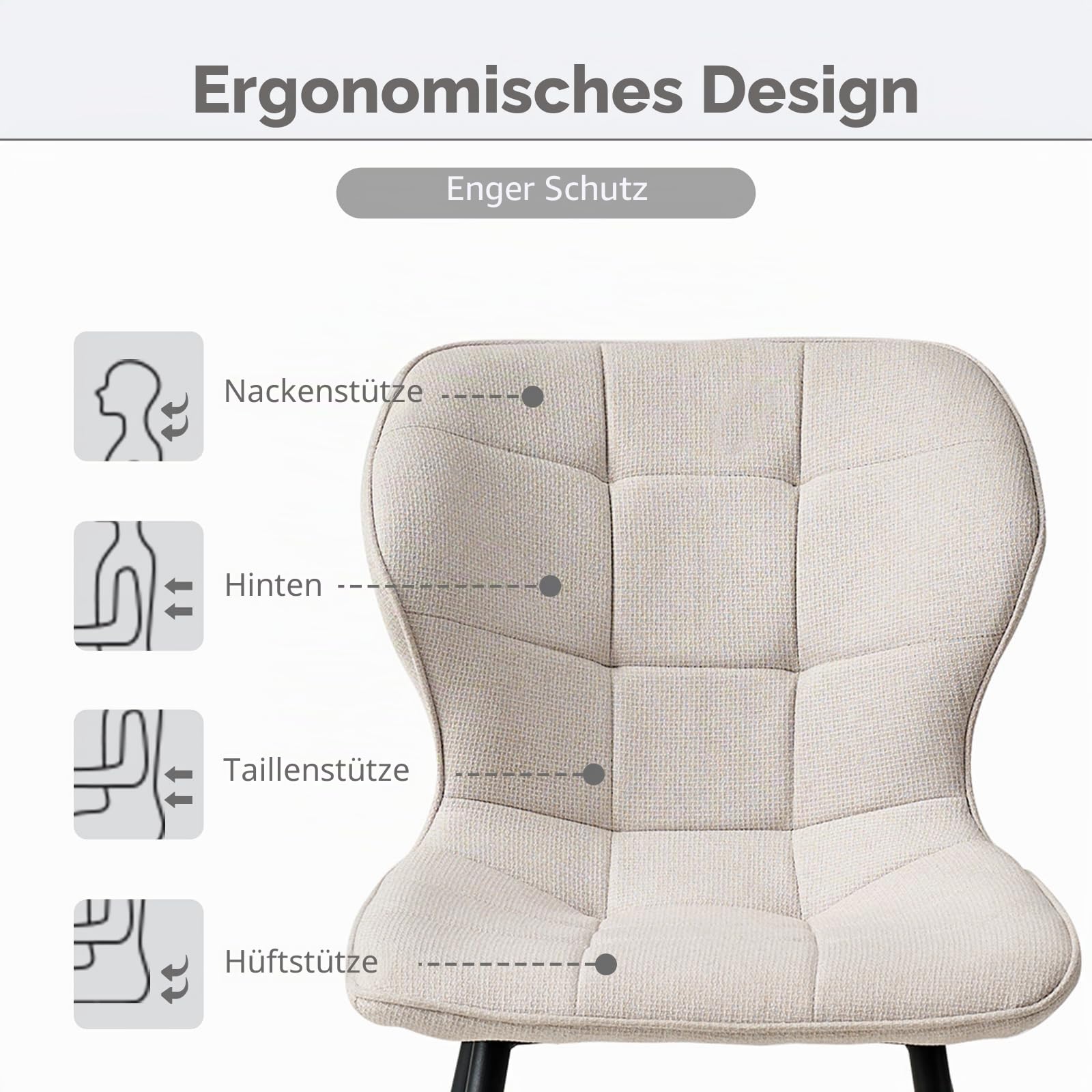 Modernes Esstisch-Set mit Stühlen, 100 cm Runder Esstisch in Heller Holzmaserung + 4 Beigefarbene Leinenstühle mit Metallbeinen