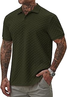 VOGSTART Men Textured Polo Shirts Casual Summer Short Sleeve Poloshirt (S-XXL)