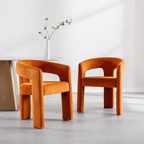 Miniatura 7 de Wahson Silla de comedor tapizada de tela de terciopelo, sillón de cocina moderno para comedor, color naranja
