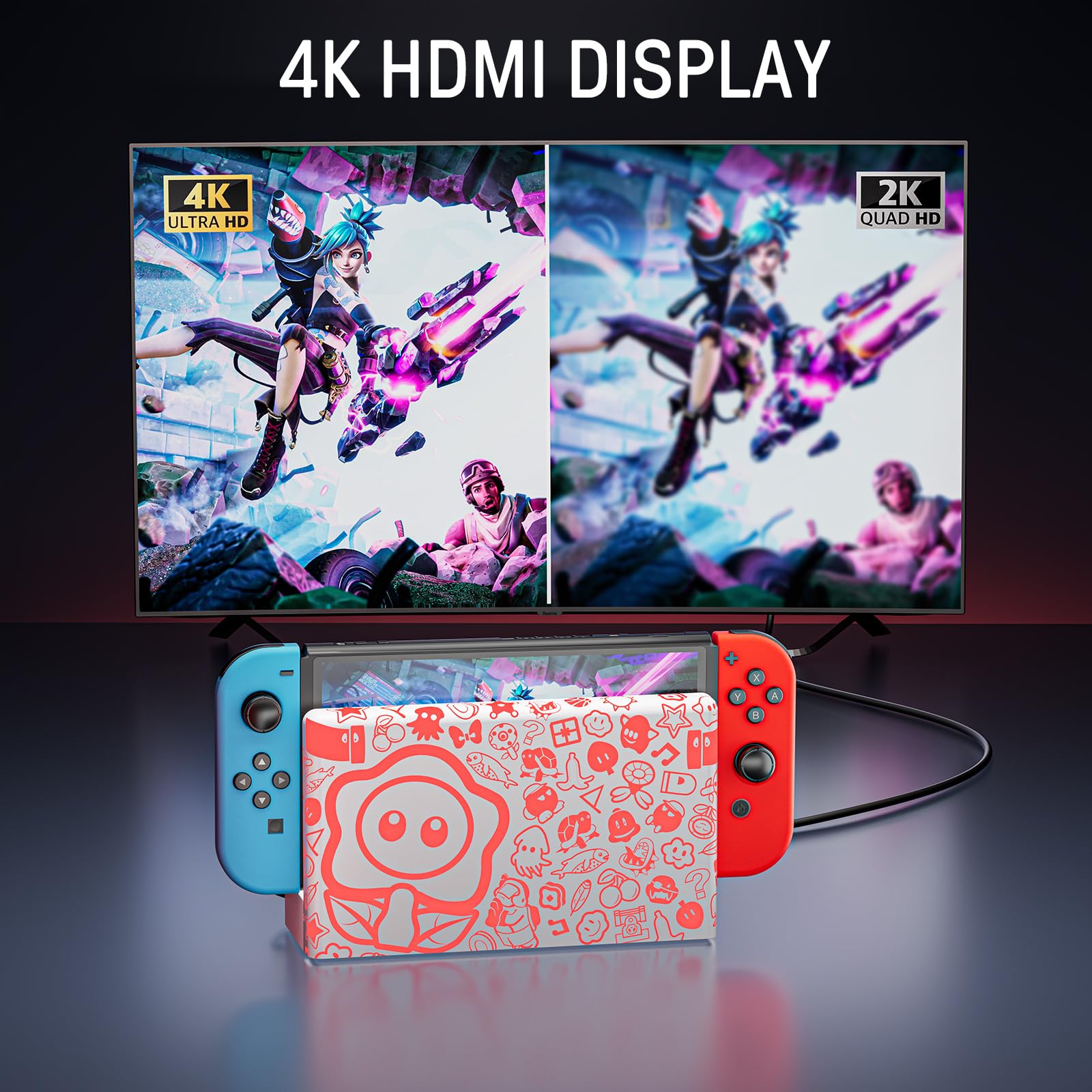 Switch Dockingstation mit Joypad-Ladegerät, 1080P HDMI, multifunktionale Ladestation, 7 LED Farben/USB 3.0 Anschlüsse, Weiß