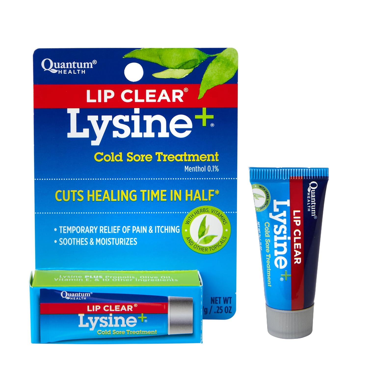 Quantum Health Lip Clear Lysine Cold Sore Treatment Soothe Moisturize Mouth Sores - L-Lysine Menthol Calendula Propolis Ointment