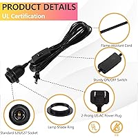 Vista 5 de Cable de luz colgante – Bombilla colgante de 10 pies con cable de enchufe – Paquete de 2 cables de lámpara E26 con cable de extensión negro, cable