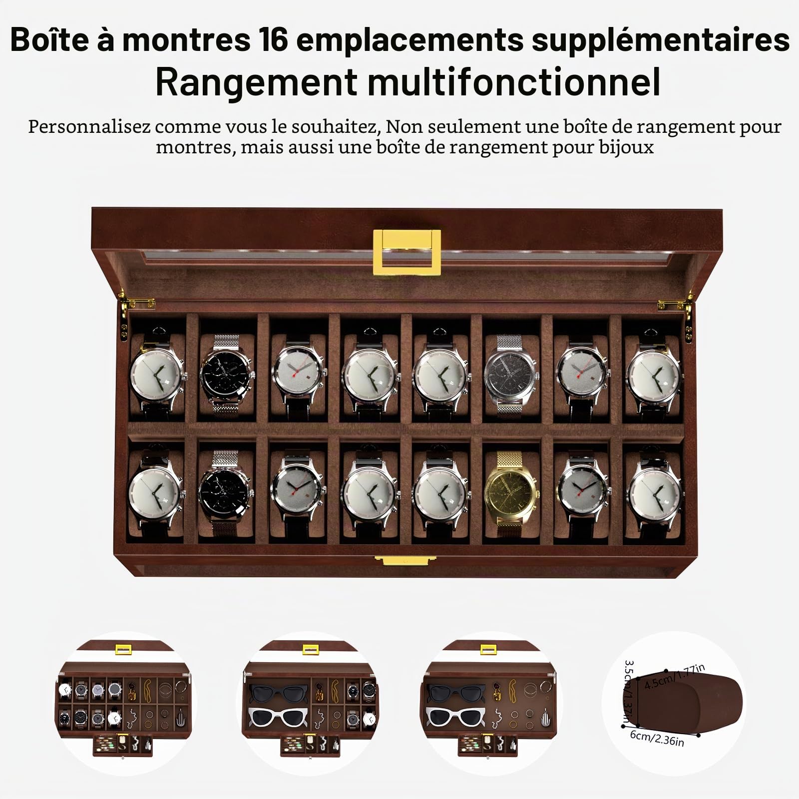 XTELARY Double Remontoir pour 2 Montres automatiques avec vitrine de Montre à 16 Compartiments, boîte à tiroirs, 4 Modes de Rotation, Coussin de Montre réglable et lumière LED Bleue pour Les Amateurs