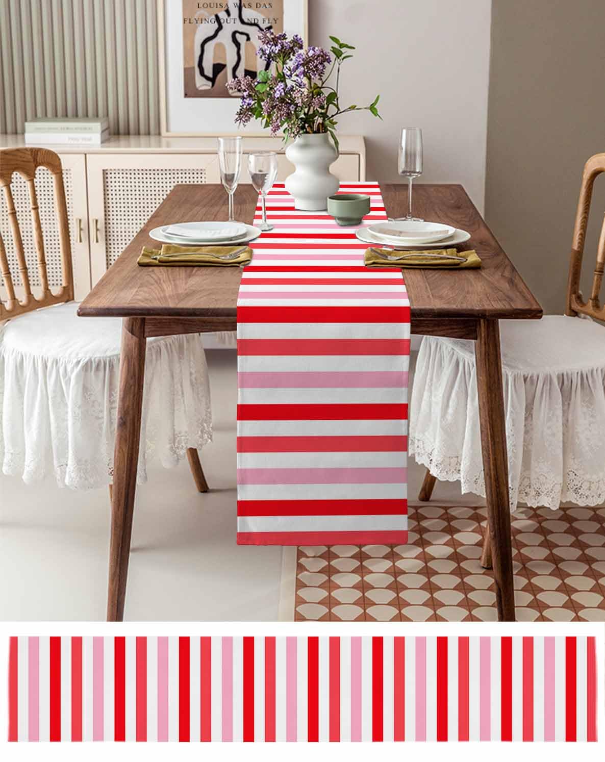 Amazon.com: Stripe Table Runners 60 Inches Long Red Pink Table
