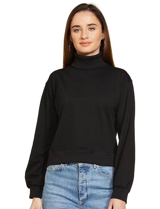 FYLTR Women's Drop Shoulder Boxy Fit Sweatshirt with Turtle Neck & Balloon Sleeve | Sweatshirts for Women | Winter Sweatshirts for Woman | Casual T-Shrit