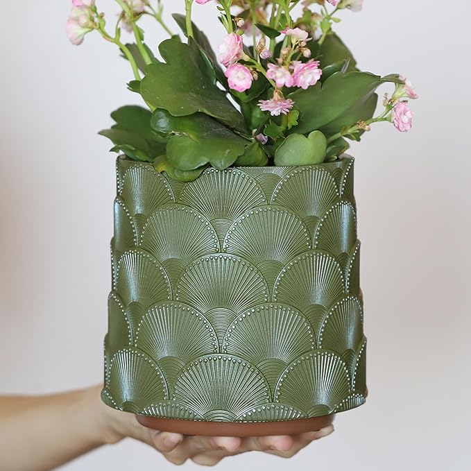 GUGUGO Pearl Sage Green Scale Planter, Cute Unique Plant Pot with Drainage, Eclectic Colorful Small Flower Planters Pots for Indoor & Outdoor Plants, Rainbow Funny Succulent Gardening Pot Gifts