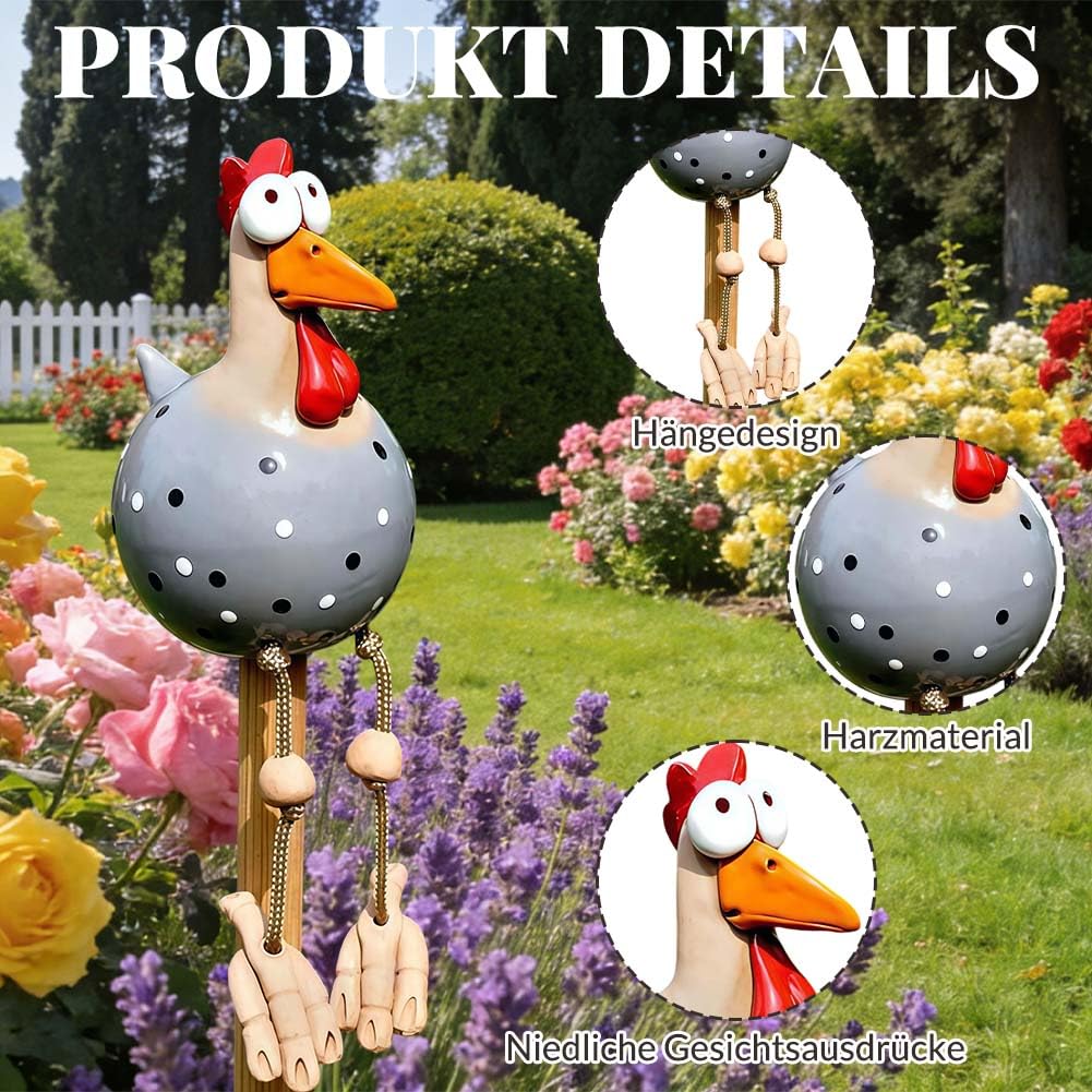 SKIPTHYBER Keramik Huhn Gartendeko, Handarbeit Gartenstatue Dekorative Henne Gartenstecker, Gartendeko Keramik Hühner Gartenfigur, Huhn Gartendekoration für Außen Balkon Garten Ostern (Grau) - 3