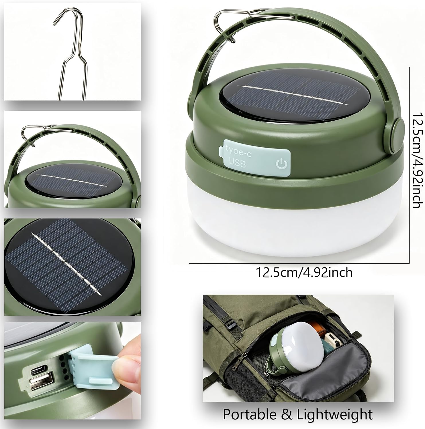 Solar Camping Lantern, 6600mAh Rechargeable LED Camping Lights, 3000LM & 5 Light Modes, Super Bright Portable Tent Light for Camping, Hiking, Fishing and Home Use