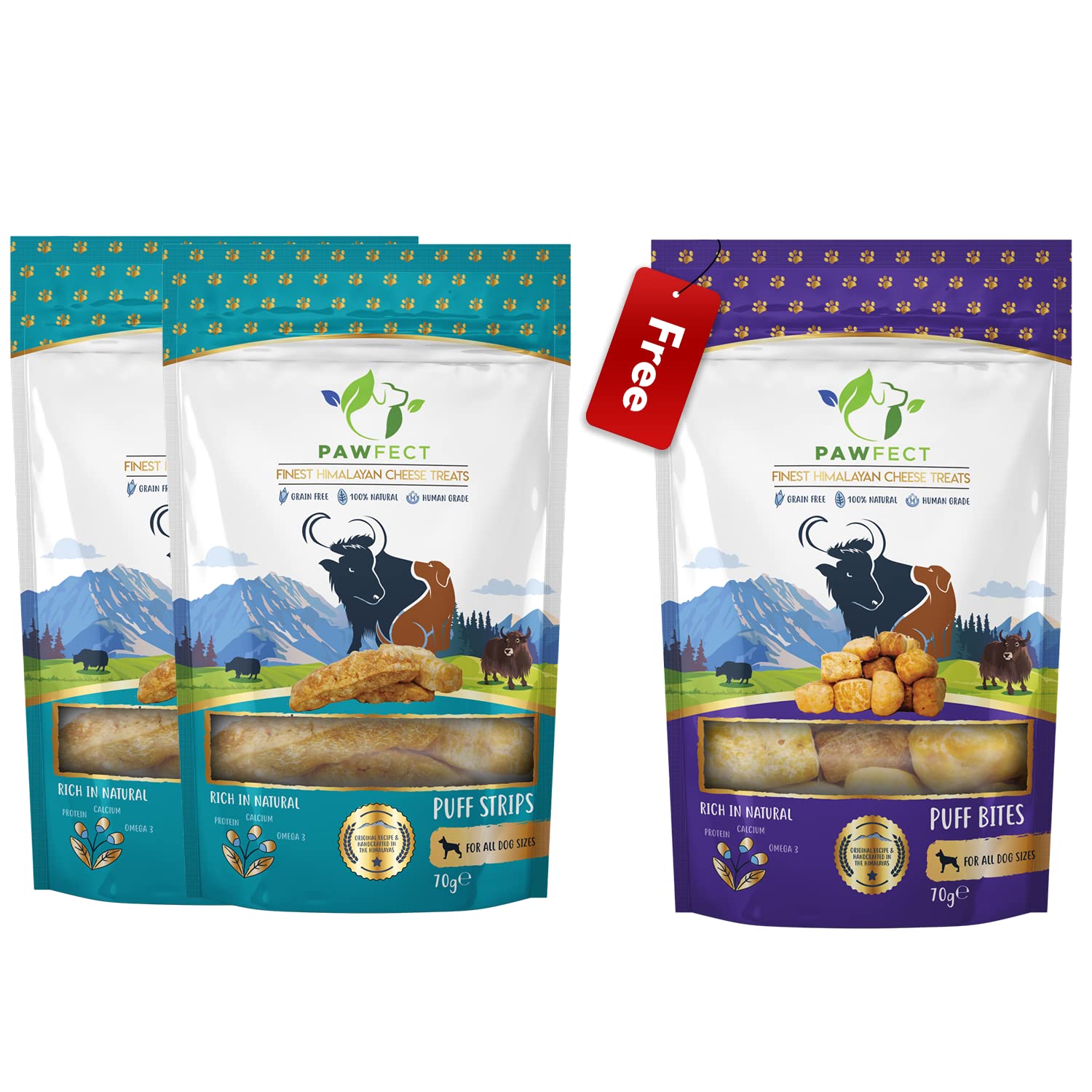 Pawfect- Himalayan Cheese Puff Strips for Dog | 100% Natural - Buy 2 Get 1 Free Puff Bite (2 x 70g + 70g) (B09TW36MXS) Amazon Price History, Amazon Price Tracker
