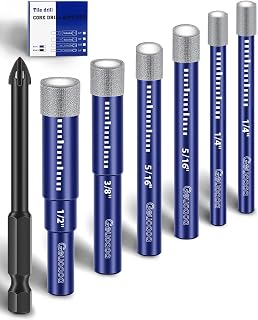 7 Pcs Diamond Drill Bits Set for Ceramic Glass Stone Porcelain Tile, Multi-Purpose Tile Drill Bits Fast Drilling, Round Shank