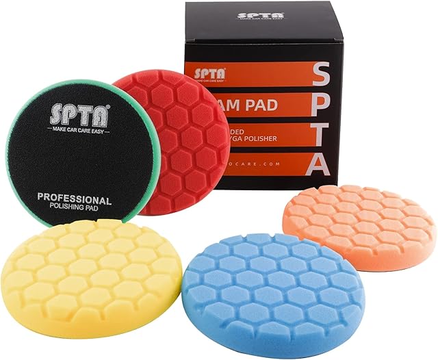 SPTA 5pcs 125mm Polishing Pad Hex Logic Polishing Sponges Saving Wax Replaceable Car Polishing Pad Foam Set For Eccentric Polishing Machine Grinder - Car Polishing Professional Set
