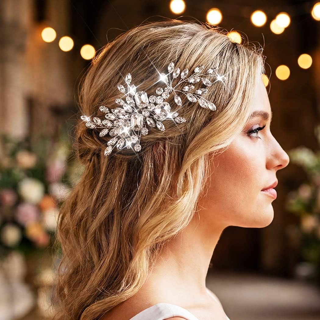 Catery Crystal Bridal Hair Comb Wedding Hair Pieces Rhinestone Hair Accessories for Brides (Silver)