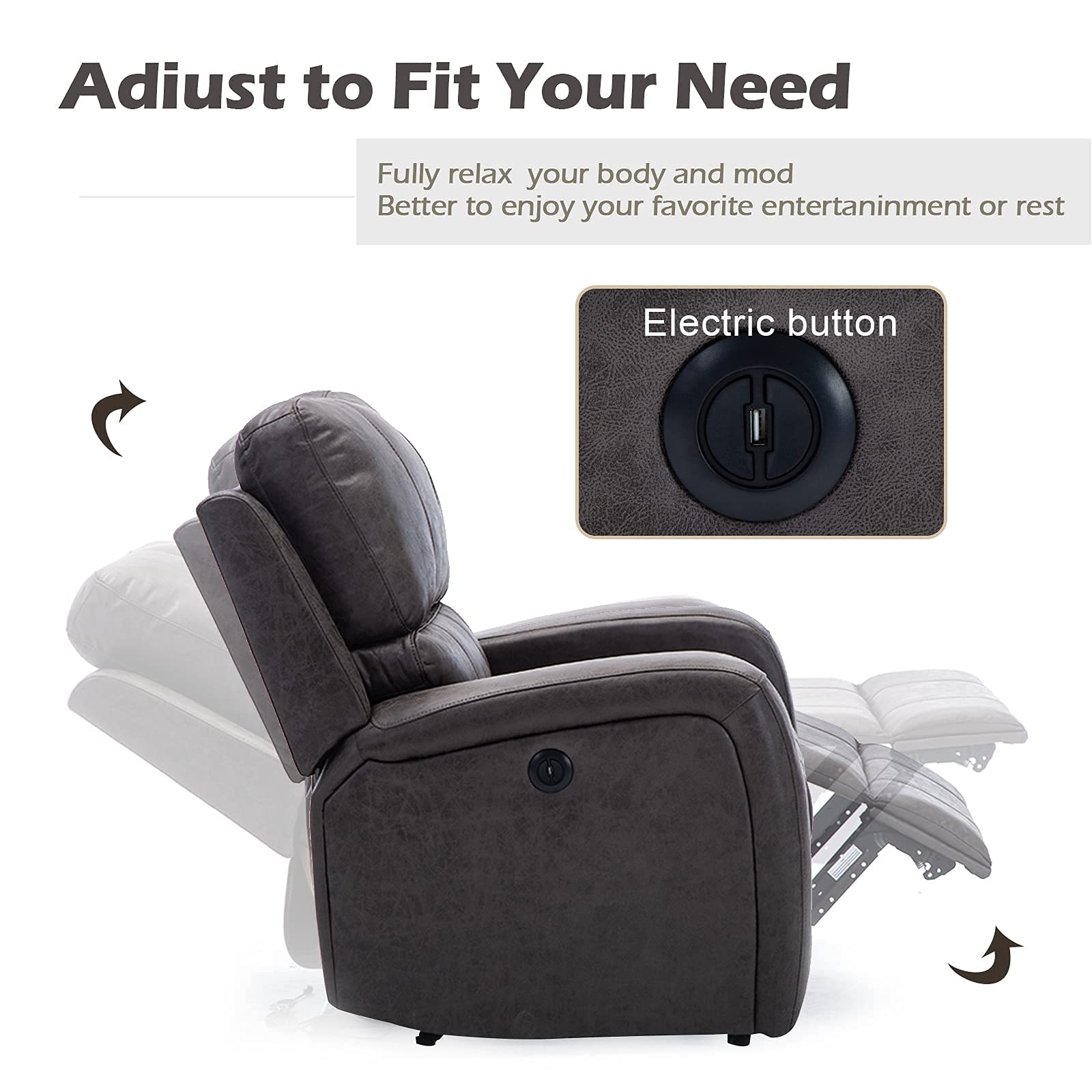 Bonzy Home Power Recliner Chair Air Suede Overstuffed Electric Faux