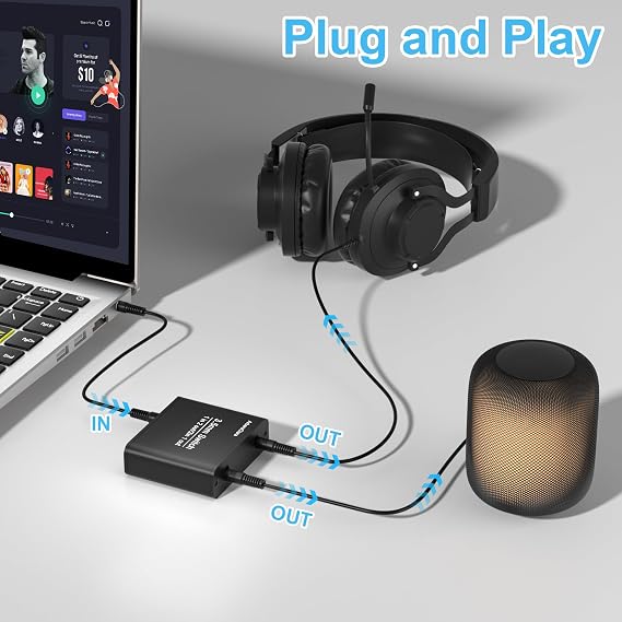 3.5mm Audio Switch, Aux Stereo Headphone Switcher Box, Bi-Directional 1 in 2 Out Splitter/2 in 1 Out Mixer, with Manual Selector and Y Button(Dual Input/Output), for Speaker/Laptop/Phone